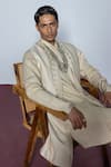Contrast By Parth_Beige Pure Silk Embroidered Zari Dori Saga Shrug Pant Set_Online_at_Aza_Fashions