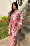 Buy_House of Chikankari_Pink Modal Hand Embroidered Chikankari Bushra Kurta And Pant Set  _at_Aza_Fashions