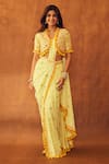 Buy_Gopi Vaid_Yellow Blouse Pre-draped Sequin Butti Embroidered Saree Jacket Set _at_Aza_Fashions