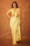 Shop_Gopi Vaid_Yellow Blouse Pre-draped Sequin Butti Embroidered Saree Jacket Set _at_Aza_Fashions