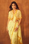 Gopi Vaid_Yellow Blouse Pre-draped Sequin Butti Embroidered Saree Jacket Set _Online_at_Aza_Fashions