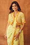 Shop_Gopi Vaid_Yellow Blouse Pre-draped Sequin Butti Embroidered Saree Jacket Set _Online_at_Aza_Fashions