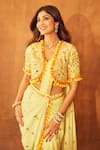 Gopi Vaid_Yellow Blouse Pre-draped Sequin Butti Embroidered Saree Jacket Set _at_Aza_Fashions