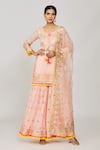 Buy_Gopi Vaid_Pink Viscose, Georgette, Organza Fringe, Foram Thread Kurta Sharara Set _at_Aza_Fashions