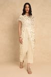 Buy_Style Junkiie_Cream Self Embroidered Georgette Metallic Round Overlap Pattern Tunic  _at_Aza_Fashions