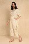 Shop_Style Junkiie_Cream Self Embroidered Georgette Metallic Round Overlap Pattern Tunic  _Online_at_Aza_Fashions