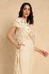 Style Junkiie_Cream Self Embroidered Georgette Metallic Round Overlap Pattern Tunic  _at_Aza_Fashions