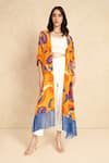 Buy_Style Junkiie_Yellow Crepe Fringe Open Neck Paisley Pattern Duster _at_Aza_Fashions