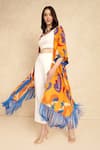 Buy_Style Junkiie_Yellow Crepe Fringe Open Neck Paisley Pattern Duster _Online_at_Aza_Fashions