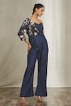 Samyukta Singhania_Blue Tensil Denim Printed One-shoulder Jumpsuit _Online_at_Aza_Fashions