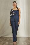 Buy_Samyukta Singhania_Blue Tensil Denim Printed One-shoulder Jumpsuit _Online_at_Aza_Fashions