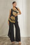 Buy_Samyukta Singhania_Black Pure Crepe Embroidered Cutdana One Shoulder Panel Draped Jumpsuit _Online_at_Aza_Fashions