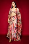 Buy_Esha L Amin_Multi Color Viscose Printed Geometric Cape _at_Aza_Fashions