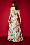 Shop_Esha L Amin_Green Viscose Pearls V-neck Geometric Print V Dress _at_Aza_Fashions