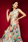 Esha L Amin_Green Viscose Pearls V-neck Geometric Print V Dress _Online_at_Aza_Fashions