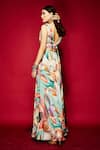 Buy_Esha L Amin_Green Viscose Pearls V-neck Geometric Print V Dress _Online_at_Aza_Fashions