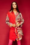 Esha L Amin_Coral Modal, Satin, Crepe Collared Geometric Print And Shirt Dress _Online_at_Aza_Fashions