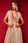 Esha L Amin_Multi Color Viscose Printed Tribal Plunge V Neck Jumpsuit _Online_at_Aza_Fashions