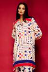 Buy_Esha L Amin_White Modal Satin Printed Polka Dots Keyhole Kurta _at_Aza_Fashions