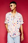 Esha L Amin_White Viscose Embroidery Polka Dot Print Shirt _Online_at_Aza_Fashions