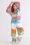 Studio Moda India_Multi Color Organza Ruffles Round Neck Bellatrix Abstract Pattern Shirt_Online_at_Aza_Fashions