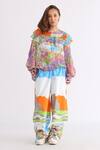 Buy_Studio Moda India_Multi Color Organza Ruffles Round Neck Bellatrix Abstract Pattern Shirt_at_Aza_Fashions