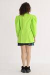 Shop_Studio Moda India_Green Cotton Plain Collared Neck Pucker Exaggerated Sleeve Shirt  _at_Aza_Fashions
