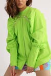 Buy_Studio Moda India_Green Cotton Embroidery Collared Tipid Raglan Puff Sleeve Shirt _Online_at_Aza_Fashions