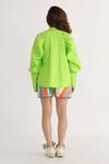 Shop_Studio Moda India_Green Cotton Embroidery Collared Tipid Raglan Puff Sleeve Shirt _at_Aza_Fashions