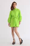 Buy_Studio Moda India_Green Cotton Collared The Melinoe Front Tie Up Playsuit _at_Aza_Fashions