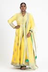 Buy_Nitika Gujral_Yellow Net, Georgette, Satin Gota Patti, Ombre Anarkali Jacket Palazzo Set _at_Aza_Fashions