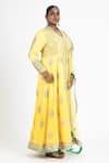 Nitika Gujral_Yellow Net, Georgette, Satin Gota Patti, Ombre Anarkali Jacket Palazzo Set _Online_at_Aza_Fashions
