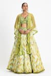 Buy_Nitika Gujral_Green Satin, Net Crystals, Sequins, Scallop Border Embroidered Cape Lehenga Set _at_Aza_Fashions