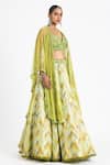Nitika Gujral_Green Satin, Net Crystals, Sequins, Scallop Border Embroidered Cape Lehenga Set _Online_at_Aza_Fashions