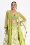 Buy_Nitika Gujral_Green Satin, Net Crystals, Sequins, Scallop Border Embroidered Cape Lehenga Set _Online_at_Aza_Fashions