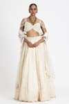 Buy_Nitika Gujral_Off White Satin, Net Pearls, Sequins, Embroidery, Resham Lehenga Bustier Set _at_Aza_Fashions