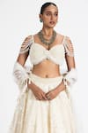 Buy_Nitika Gujral_Off White Satin, Net Pearls, Sequins, Embroidery, Resham Lehenga Bustier Set _Online_at_Aza_Fashions