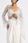 Buy_Nitika Gujral_Ivory Satin Embroidery Dori Sweetheart Neck Pre-draped Saree With Pearl Blouse _Online_at_Aza_Fashions