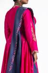 Shop_Nitika Gujral_Fuchsia Chanderi Tissue Embroidery Zari Leaf Neck Anarkali Trouser Set  _at_Aza_Fashions