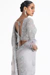 Shop_Nitika Gujral_Grey Net Satin Embroidery Pre-draped Sequin Embellished Skirt Saree With Blouse _at_Aza_Fashions