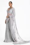 Nitika Gujral_Grey Net Satin Embroidery Pre-draped Sequin Embellished Skirt Saree With Blouse _Online_at_Aza_Fashions