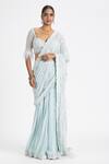 Buy_Nitika Gujral_Blue Net, Georgette Sequins, Pre-draped Floral Embellished Saree With Blouse _at_Aza_Fashions