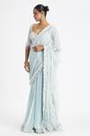 Nitika Gujral_Blue Net, Georgette Sequins, Pre-draped Floral Embellished Saree With Blouse _Online_at_Aza_Fashions