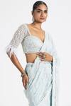 Buy_Nitika Gujral_Blue Net, Georgette Sequins, Pre-draped Floral Embellished Saree With Blouse _Online_at_Aza_Fashions