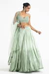 Buy_Nitika Gujral_Green Net, Satin Sequins, Crystals, Beads Ombre Embroidered Bridal Lehenga Set _at_Aza_Fashions