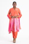 Buy_Nitika Gujral_Orange Georgette Embroidered Sequin Notched Round Kurta Dhoti Pant Set  _at_Aza_Fashions