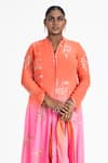 Buy_Nitika Gujral_Orange Georgette Embroidered Sequin Notched Round Kurta Dhoti Pant Set  _Online_at_Aza_Fashions