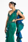 Buy_Nitika Gujral_Green Polyester Lycra Embroidered And Woven Pre-draped Pleated Saree & Blouse Set _Online_at_Aza_Fashions