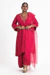Buy_Nitika Gujral_Red Silk, Satin, Organza Embroidery, Zari, Diamonds V-neck Kurta Palazzo Set _at_Aza_Fashions