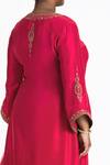 Shop_Nitika Gujral_Red Silk, Satin, Organza Embroidery, Zari, Diamonds V-neck Kurta Palazzo Set _at_Aza_Fashions